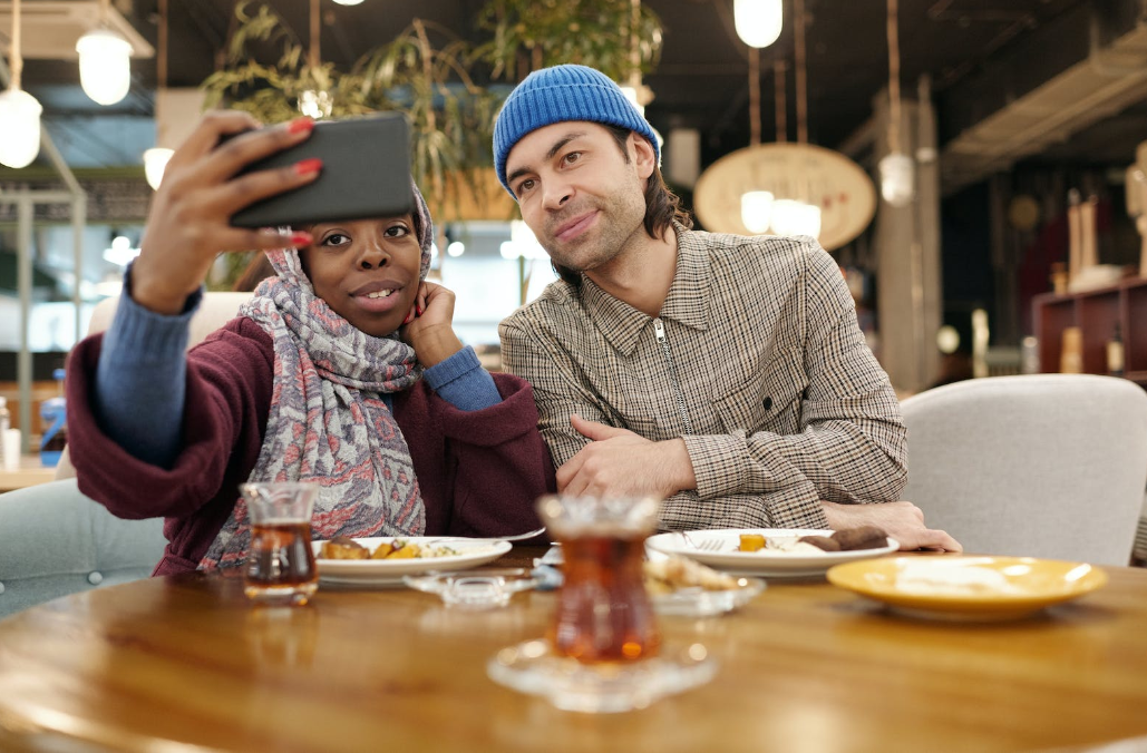 a couple taking a photo